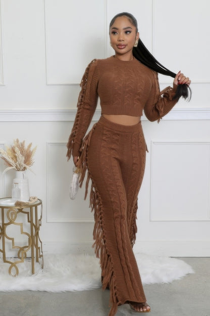 Fringed Knitted Pant Set