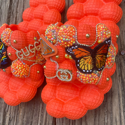 Orange Crush Bling Bubble Slides Orange Open Toe - Premade