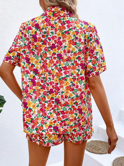 Ditsy Floral Print Open Front Shirt Shorts