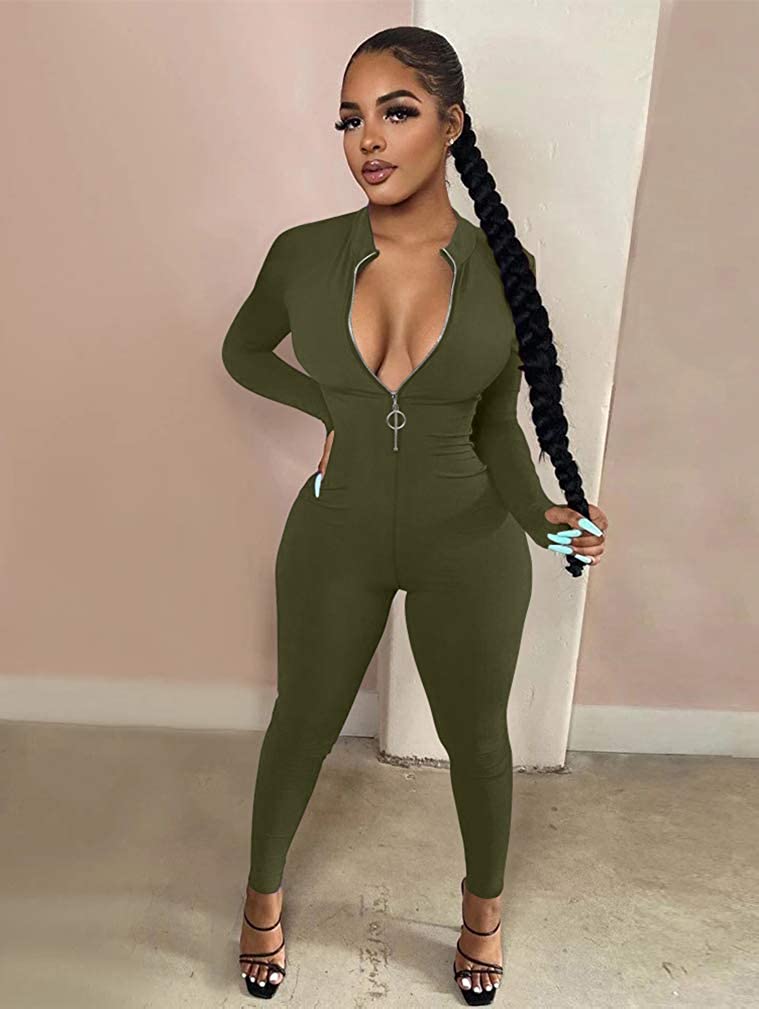 V Neck Zipper Jumpsuit - Jus Fancee Boutique