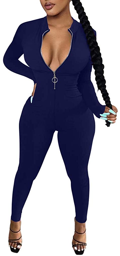 V Neck Zipper Jumpsuit - Jus Fancee Boutique