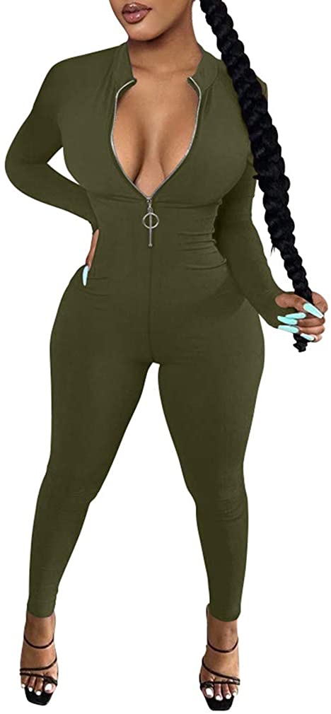 V Neck Zipper Jumpsuit - Jus Fancee Boutique