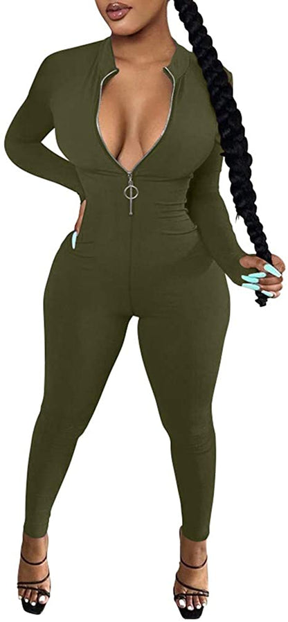 V Neck Zipper Jumpsuit - Jus Fancee Boutique
