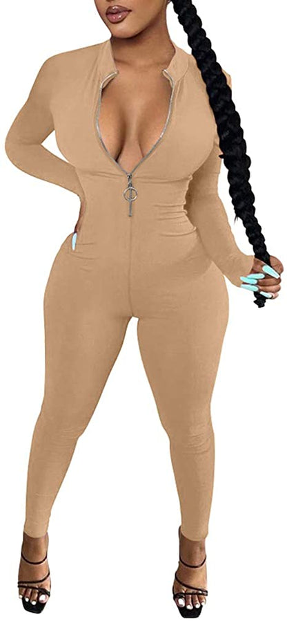 V Neck Zipper Jumpsuit - Jus Fancee Boutique