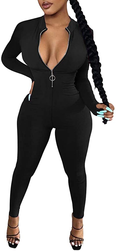 V Neck Zipper Jumpsuit - Jus Fancee Boutique