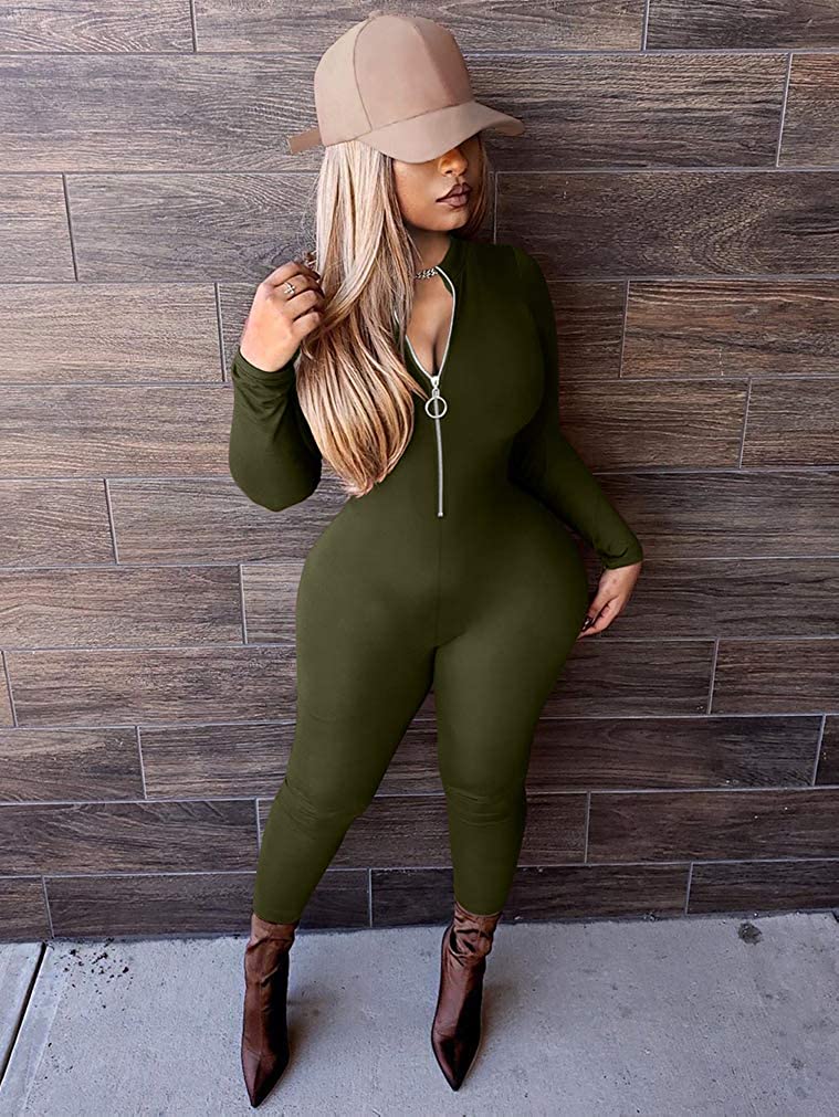 V Neck Zipper Jumpsuit - Jus Fancee Boutique