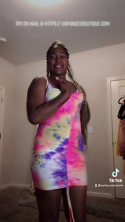 Casual Tie Dye Ruched Mini Dress