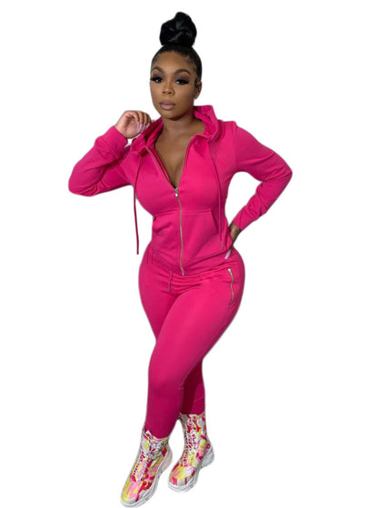 Long Sleeve Pocketed Hoodie Tracksuit Set - Jus Fancee Boutique