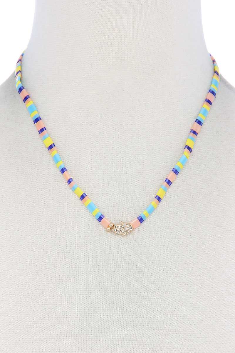 Hamsa Hand Charm Color Block Necklace - Jus Fancee Boutique
