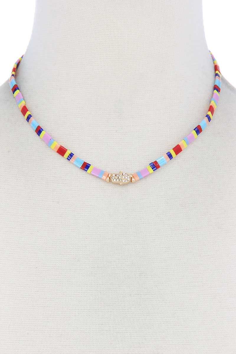 Hamsa Hand Charm Color Block Necklace - Jus Fancee Boutique