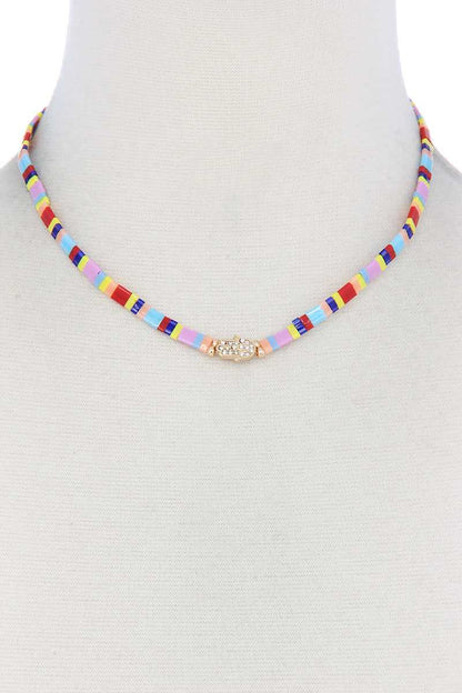 Hamsa Hand Charm Color Block Necklace - Jus Fancee Boutique