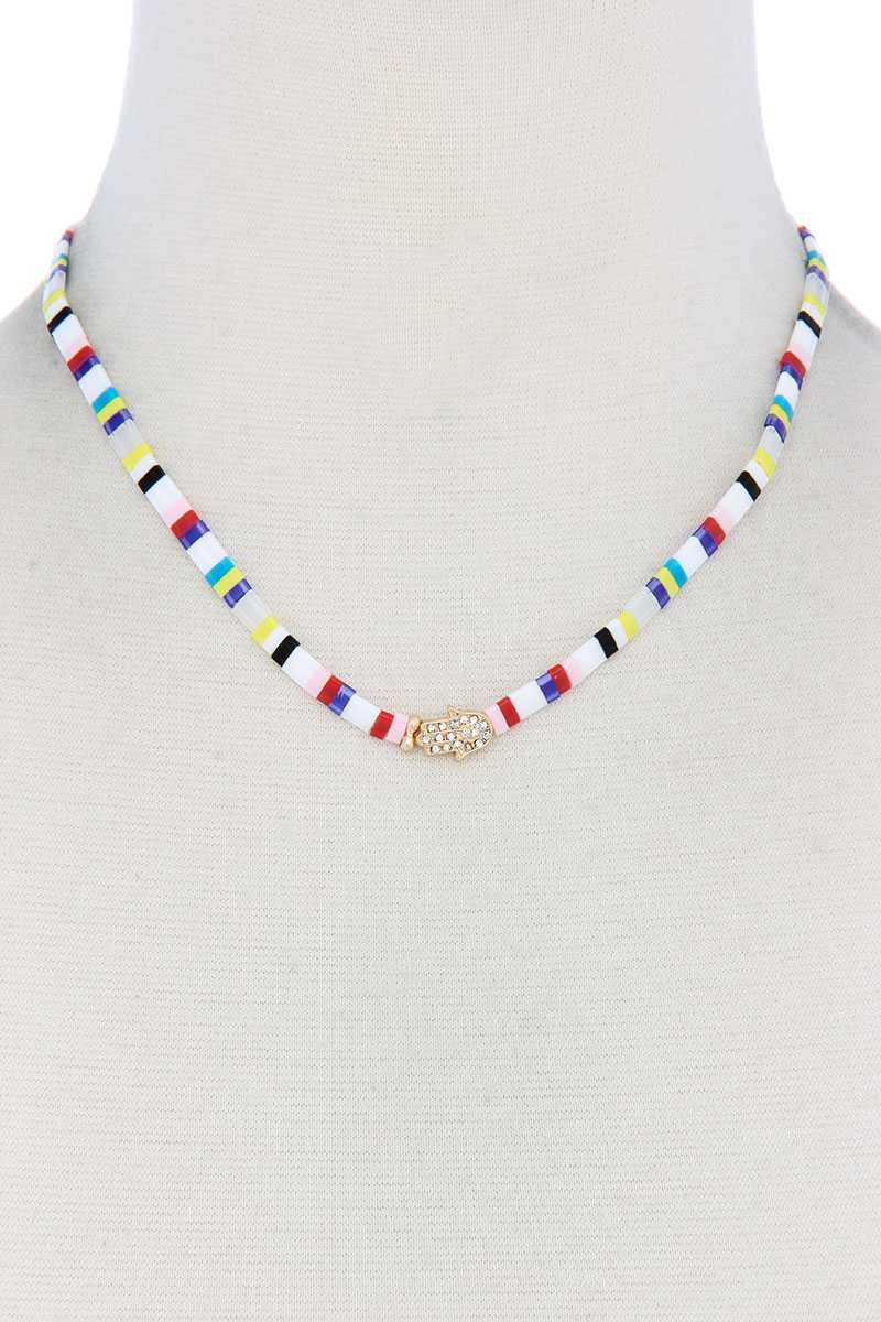 Hamsa Hand Charm Color Block Necklace - Jus Fancee Boutique