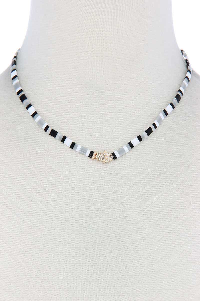 Hamsa Hand Charm Color Block Necklace - Jus Fancee Boutique