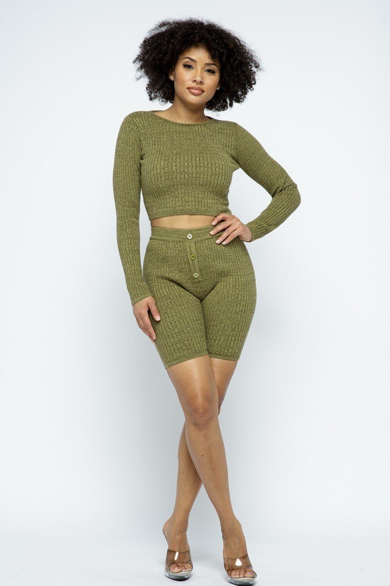 Knit High-waist Biker Shorts Set