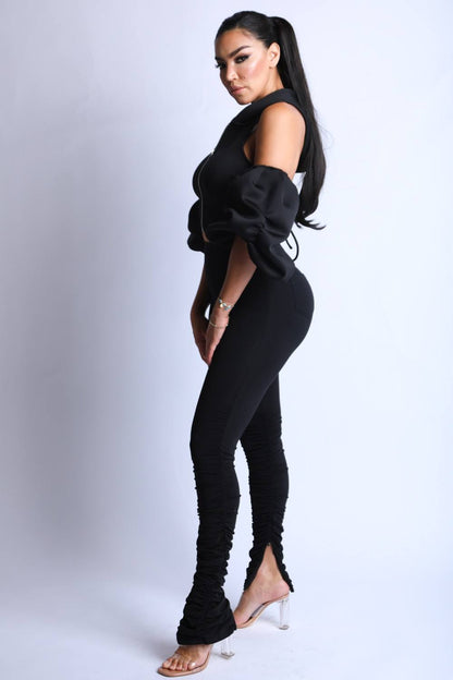 Open Shoulder Puff Sleeve Hoodie Set - Jus Fancee Boutique
