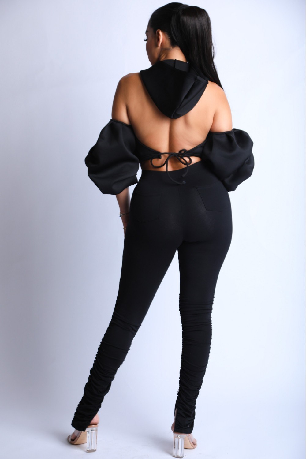 Open Shoulder Puff Sleeve Hoodie Set - Jus Fancee Boutique