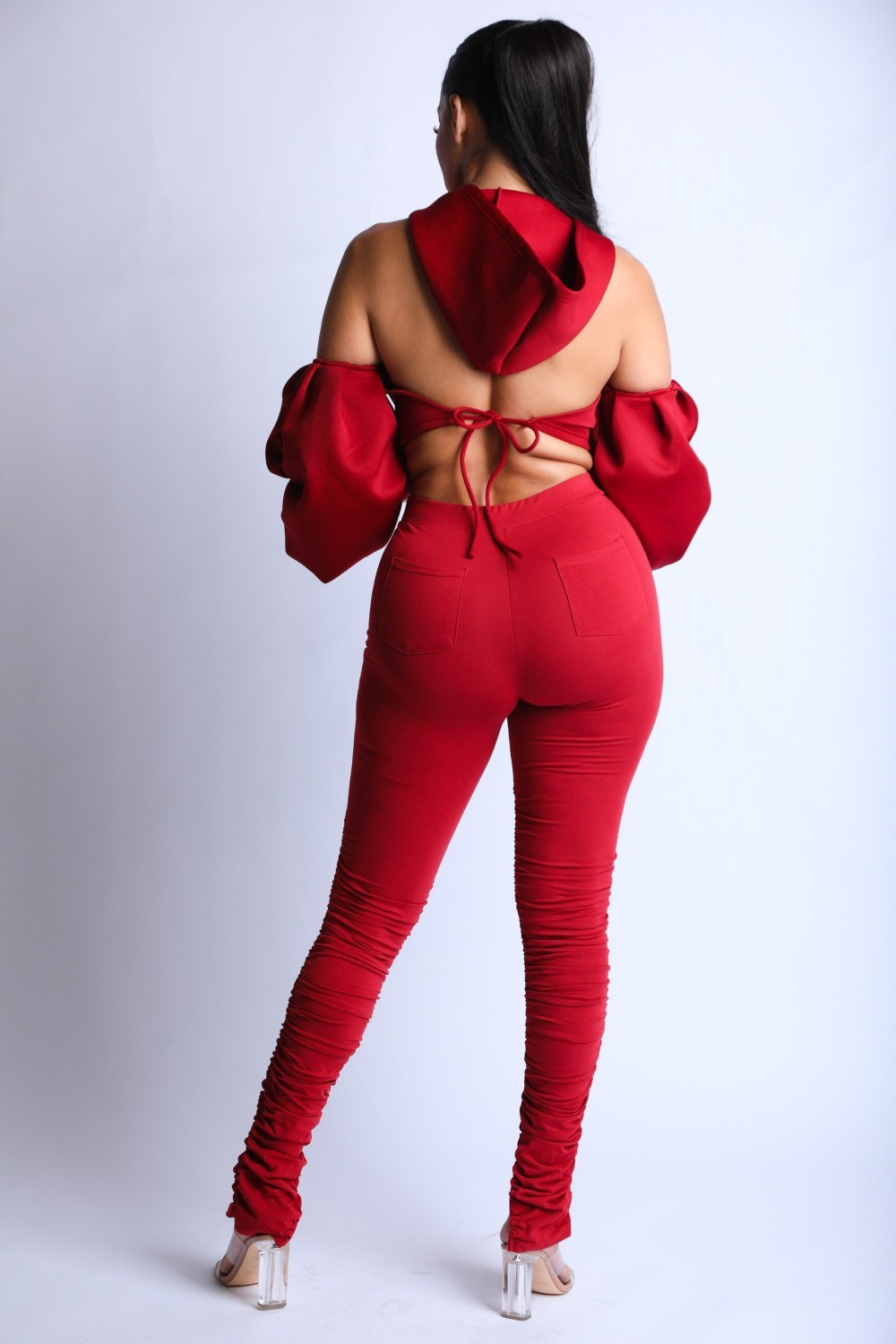Open Shoulder Puff Sleeve Hoodie Set - Jus Fancee Boutique