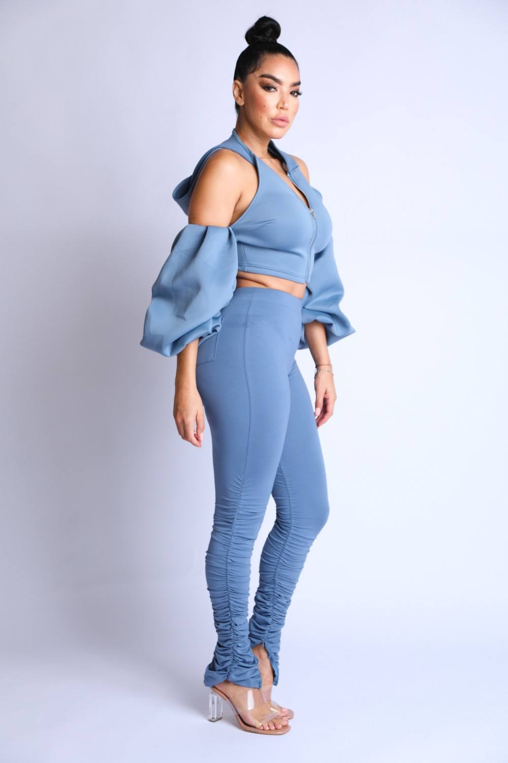 Open Shoulder Puff Sleeve Hoodie Set - Jus Fancee Boutique