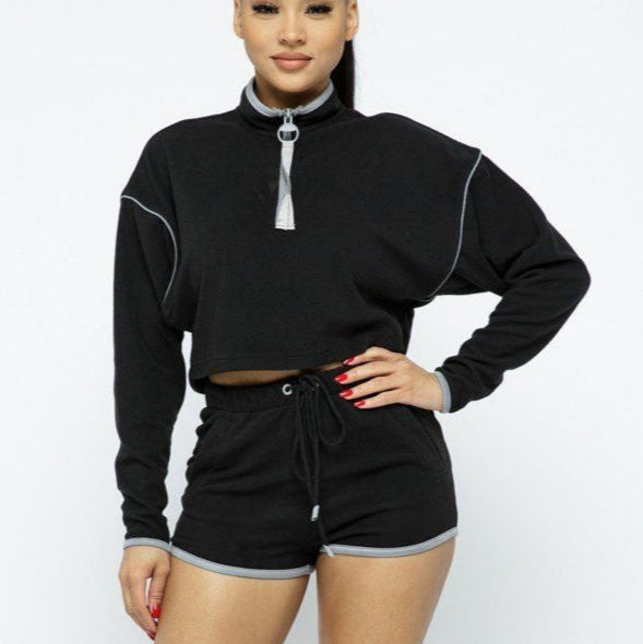 Black Sporty High-waist Shorts Set - Jus Fancee Boutique