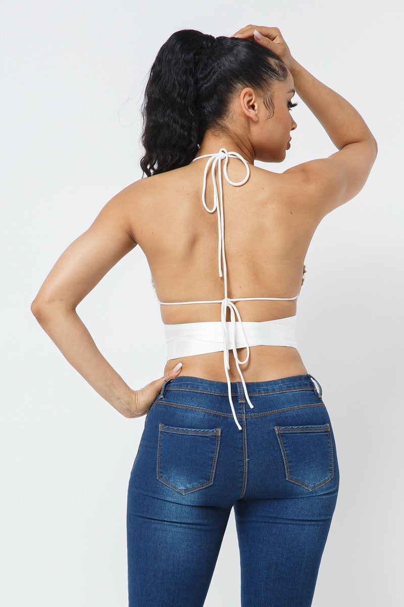 White Wrap Around Satin Top - Jus Fancee Boutique