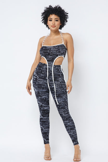 Mesh Chain Halter With Matching Leggings Set