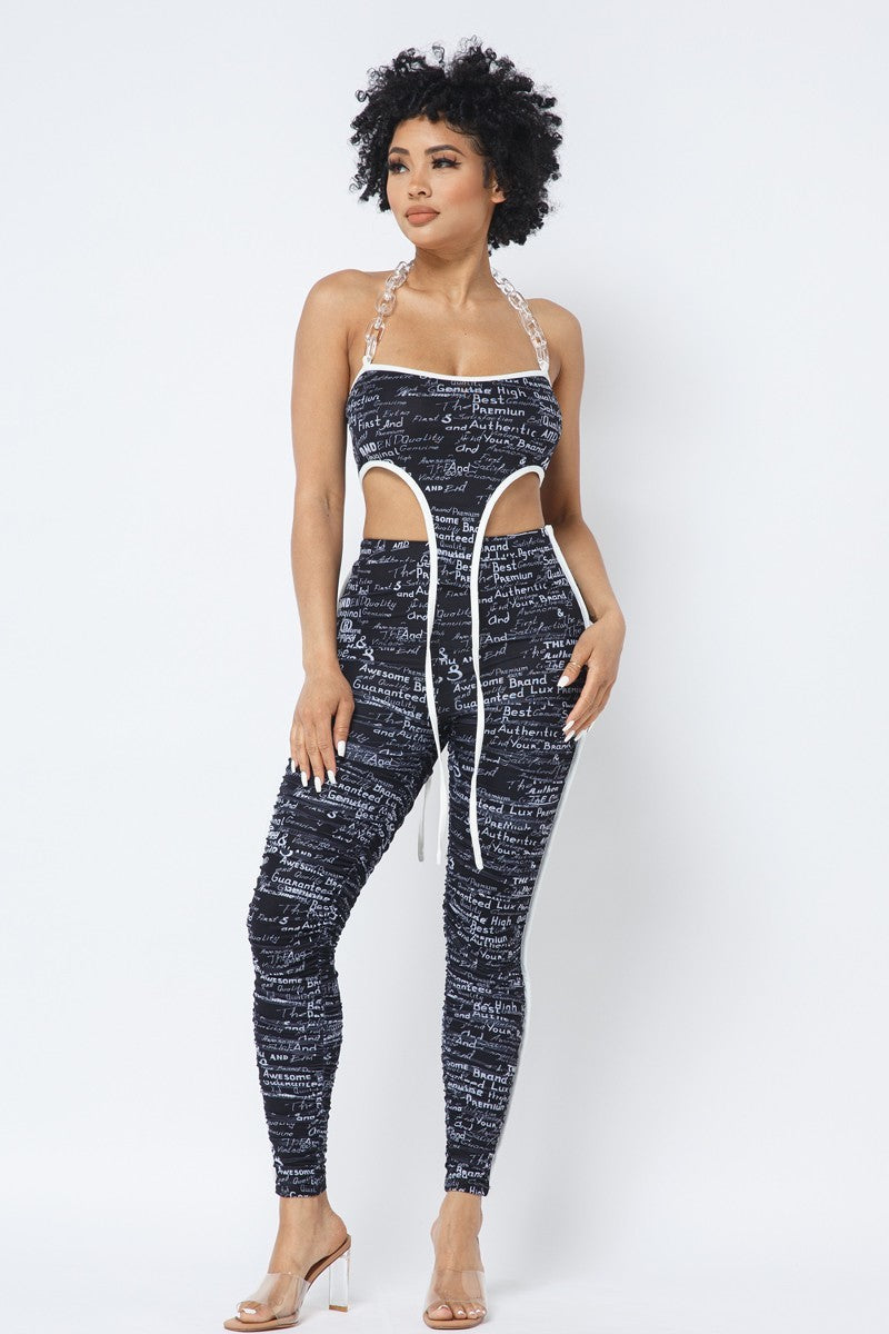 Mesh Chain Halter With Matching Leggings Set