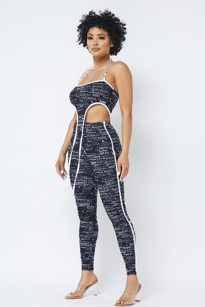 Mesh Chain Halter With Matching Leggings Set