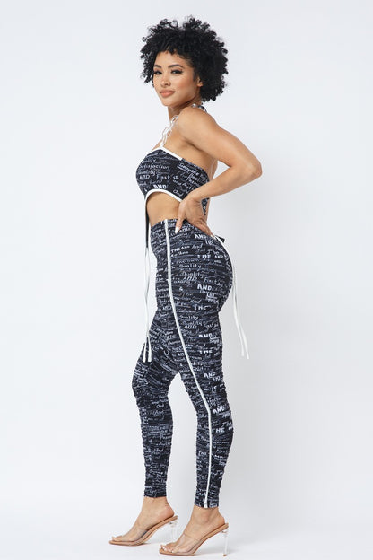 Mesh Chain Halter With Matching Leggings Set