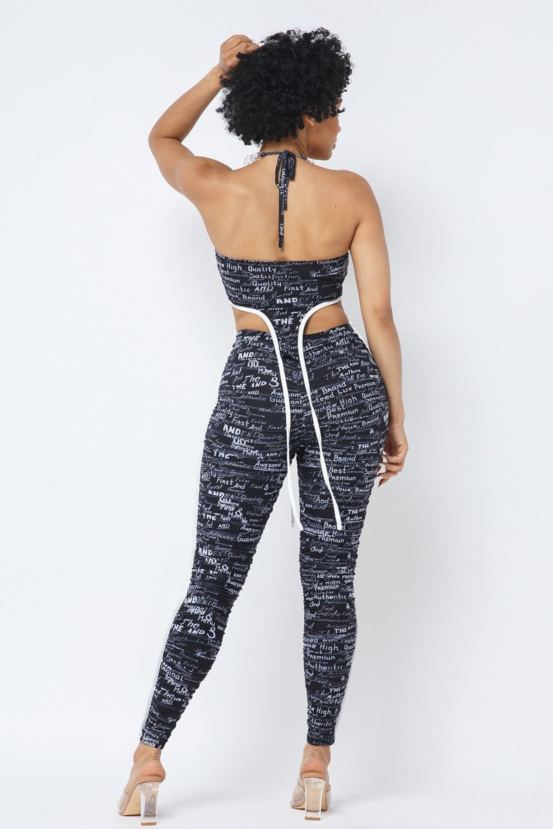 Mesh Chain Halter With Matching Leggings Set