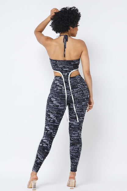 Mesh Chain Halter With Matching Leggings Set