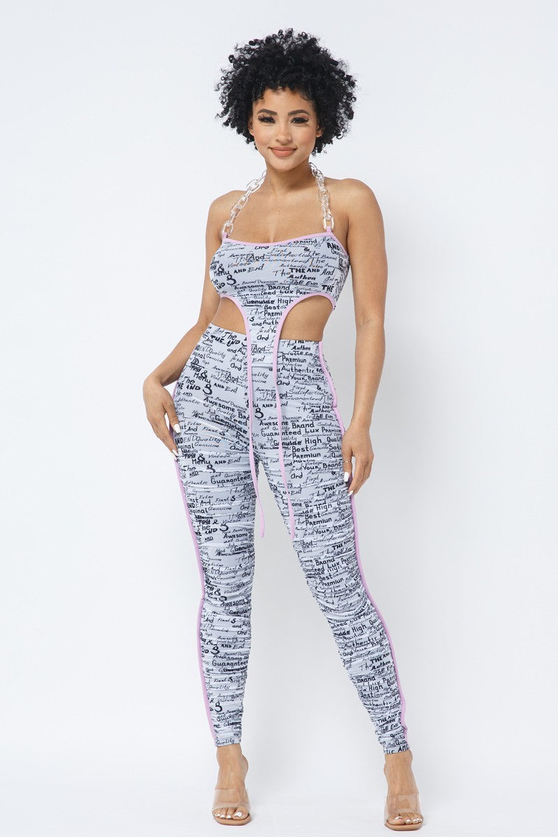 Mesh Chain Halter With Matching Leggings Set