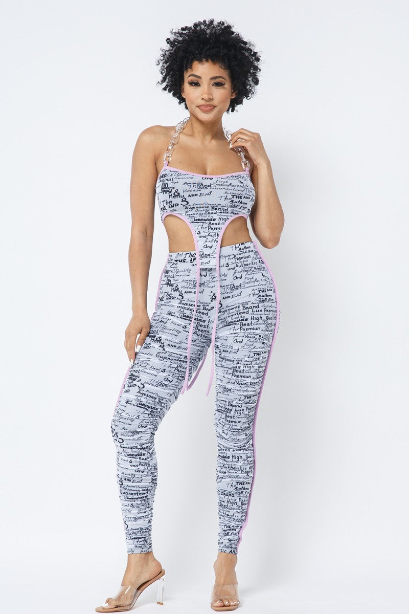 Mesh Chain Halter With Matching Leggings Set