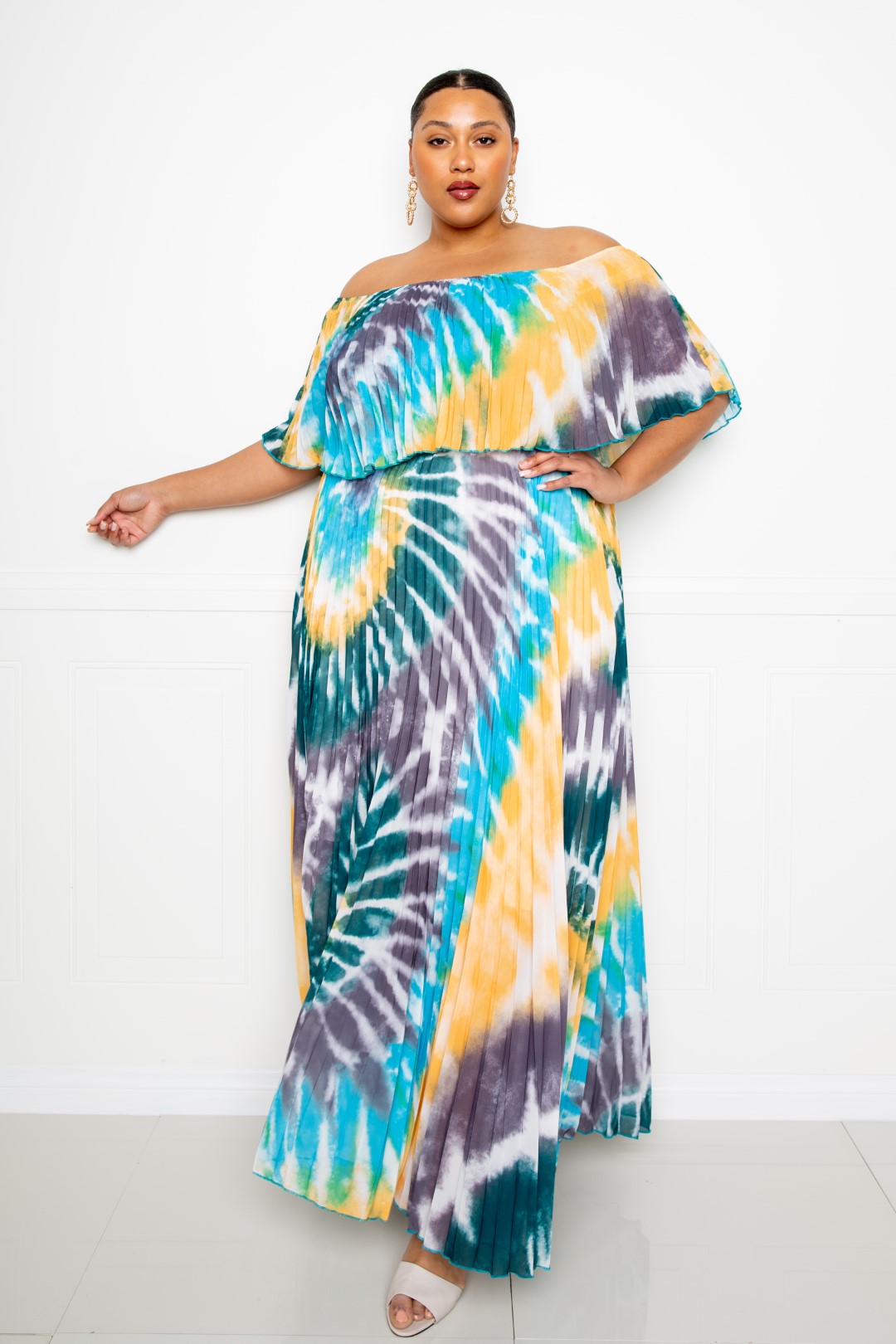 Layover Tie Dye Off Shoulder Maxi Dress