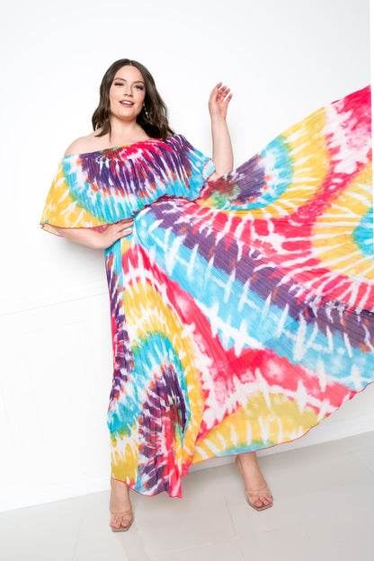 Layover Tie Dye Off Shoulder Maxi Dress