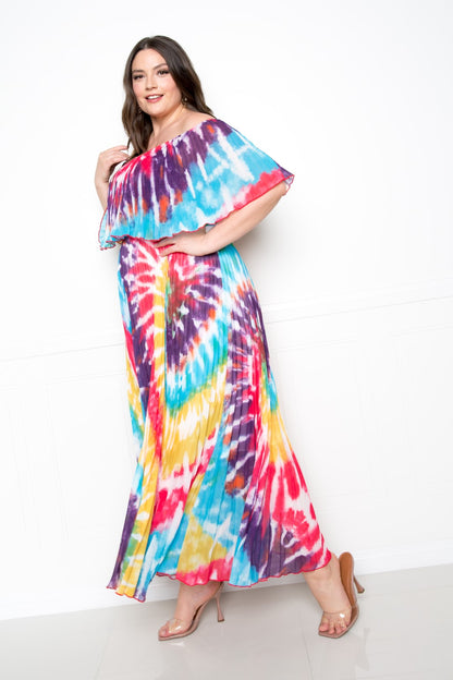 Layover Tie Dye Off Shoulder Maxi Dress