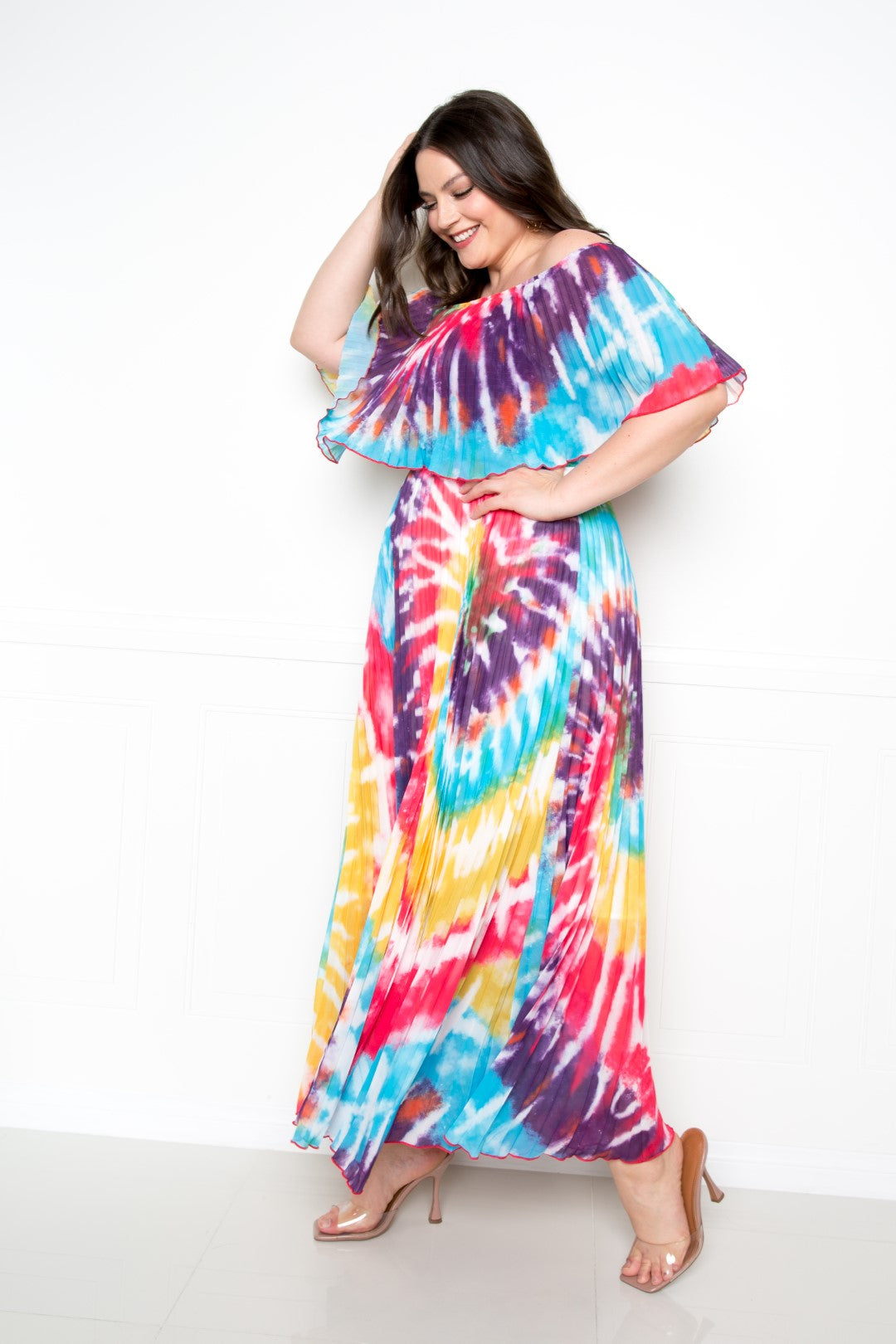 Layover Tie Dye Off Shoulder Maxi Dress
