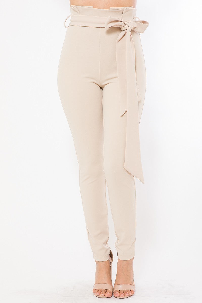 Belt Detail High Waist Skinny Pants