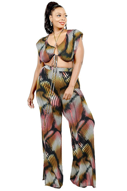 Plus Wide Leg Painted 2 Piece Pants Set