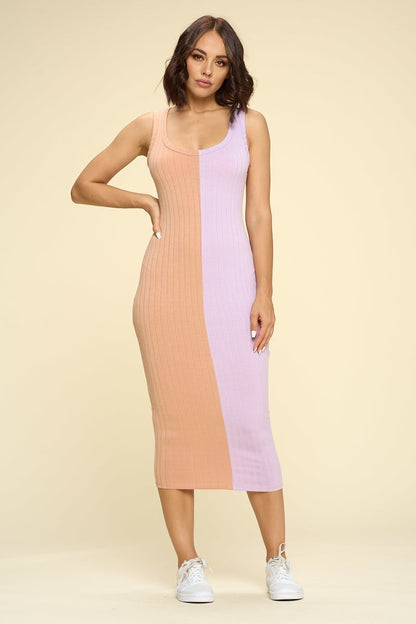 Casual Two-tone Midi Dress