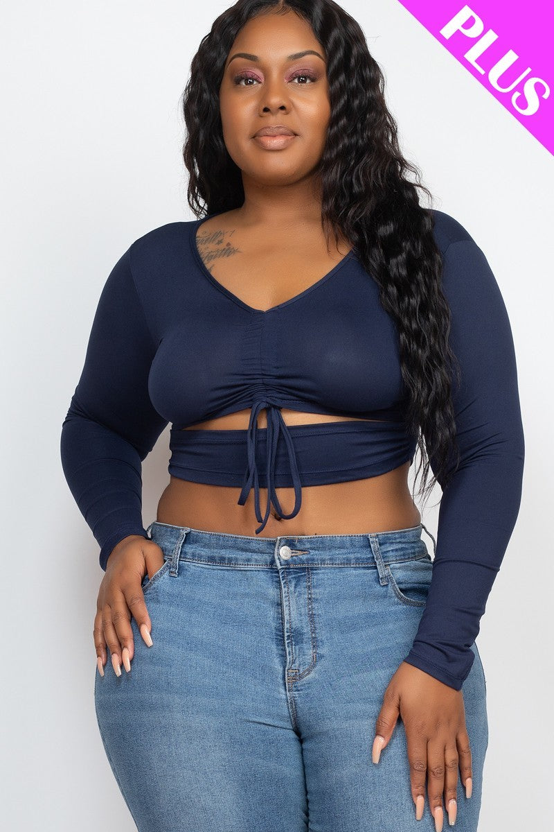 Plus Long Sleeve Cutout Crop Top