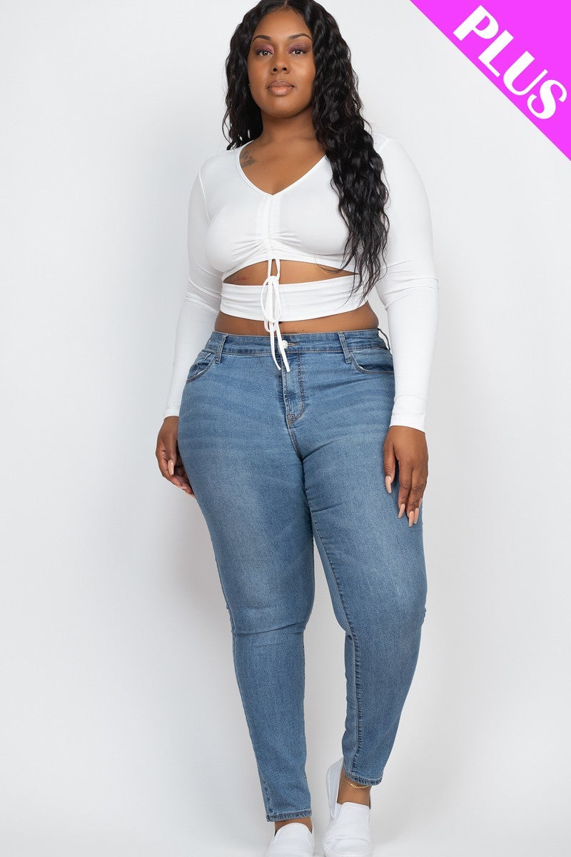 Plus Long Sleeve Cutout Crop Top