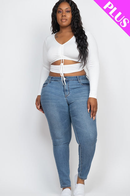 Plus Long Sleeve Cutout Crop Top