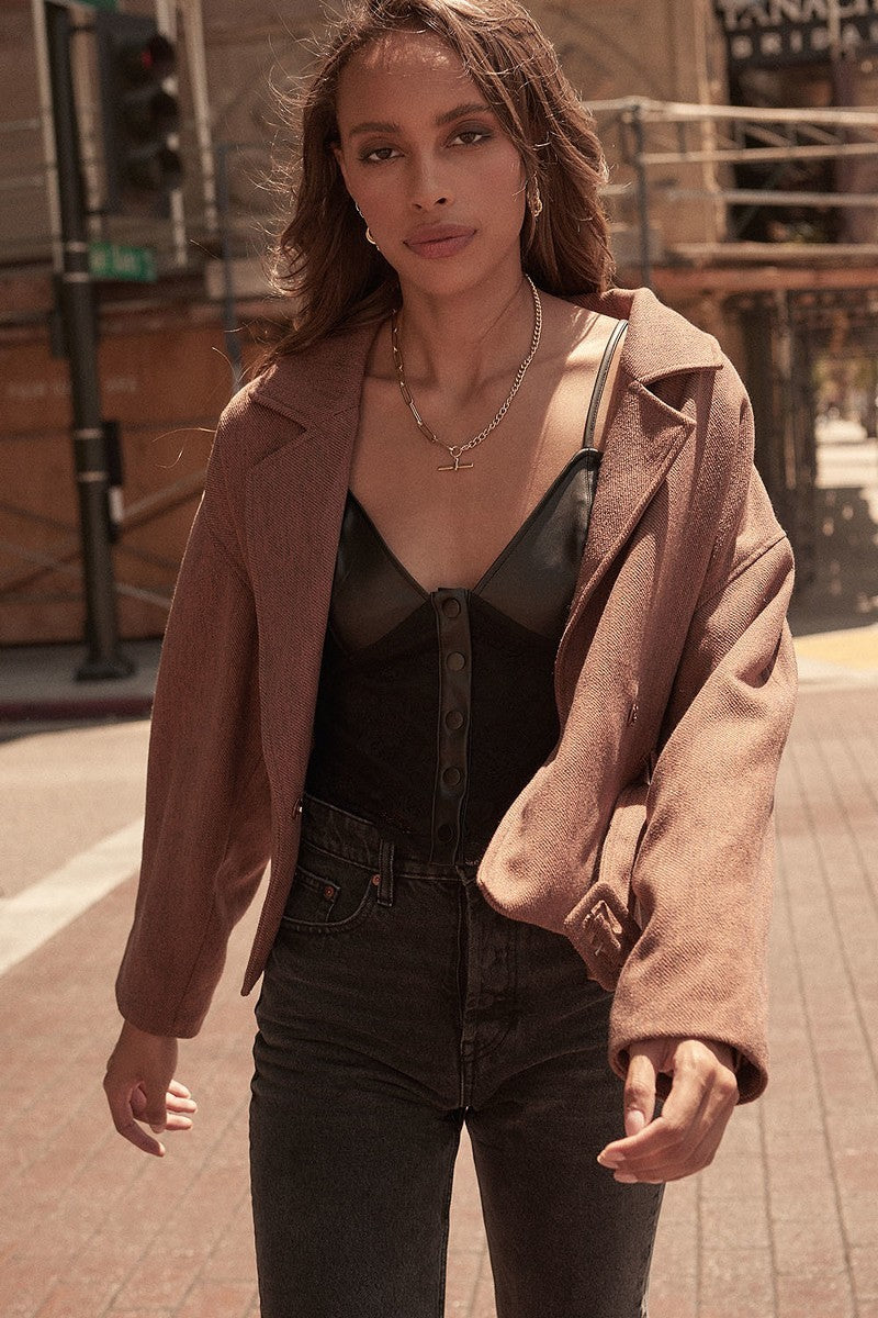 Faux Leather And Lace Camisole Top