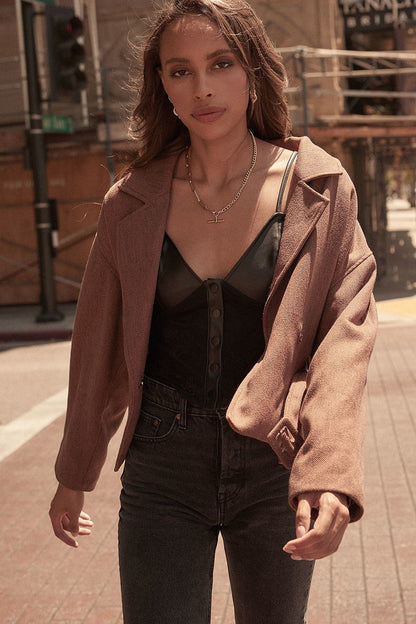 Faux Leather And Lace Camisole Top