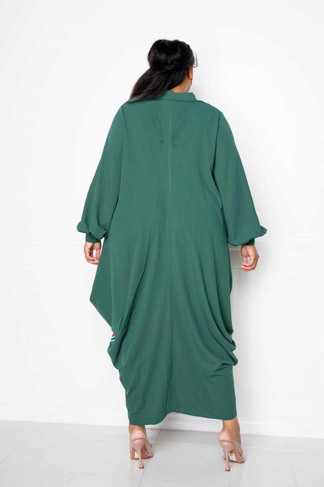 Two Tone Button Detail Drape Shirt Maxi Dress