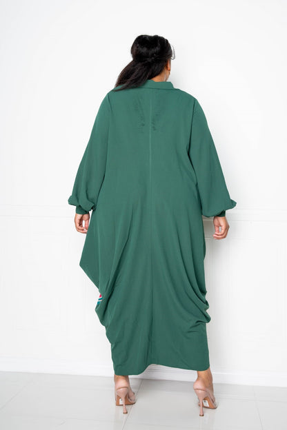 Two Tone Button Detail Drape Shirt Maxi Dress