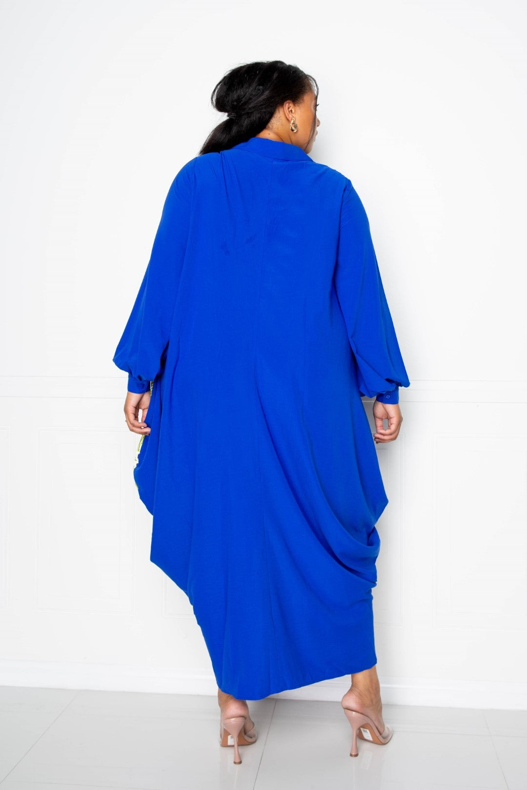 Two Tone Button Detail Drape Shirt Maxi Dress