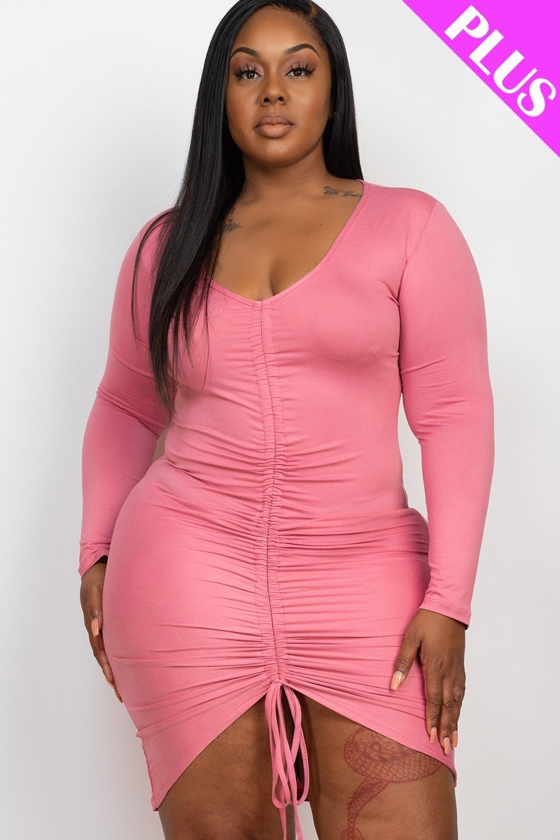 Curvy Drawstring Ruched Front Bodycon Dress