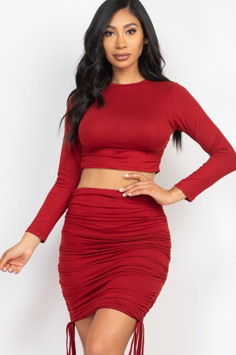 Ruched Drawstring Skirt Set