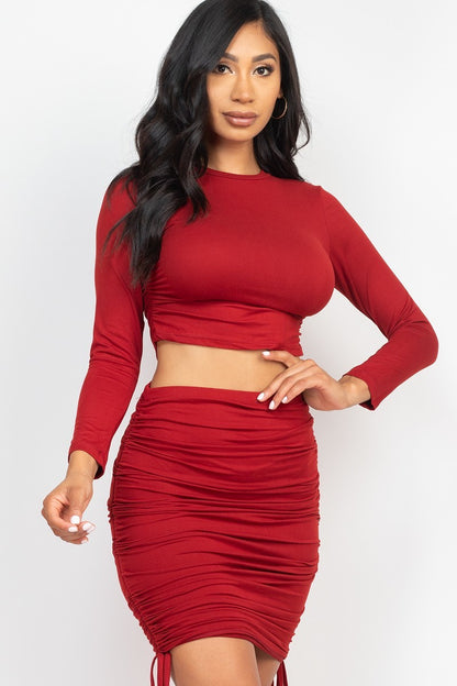 Ruched Drawstring Skirt Set